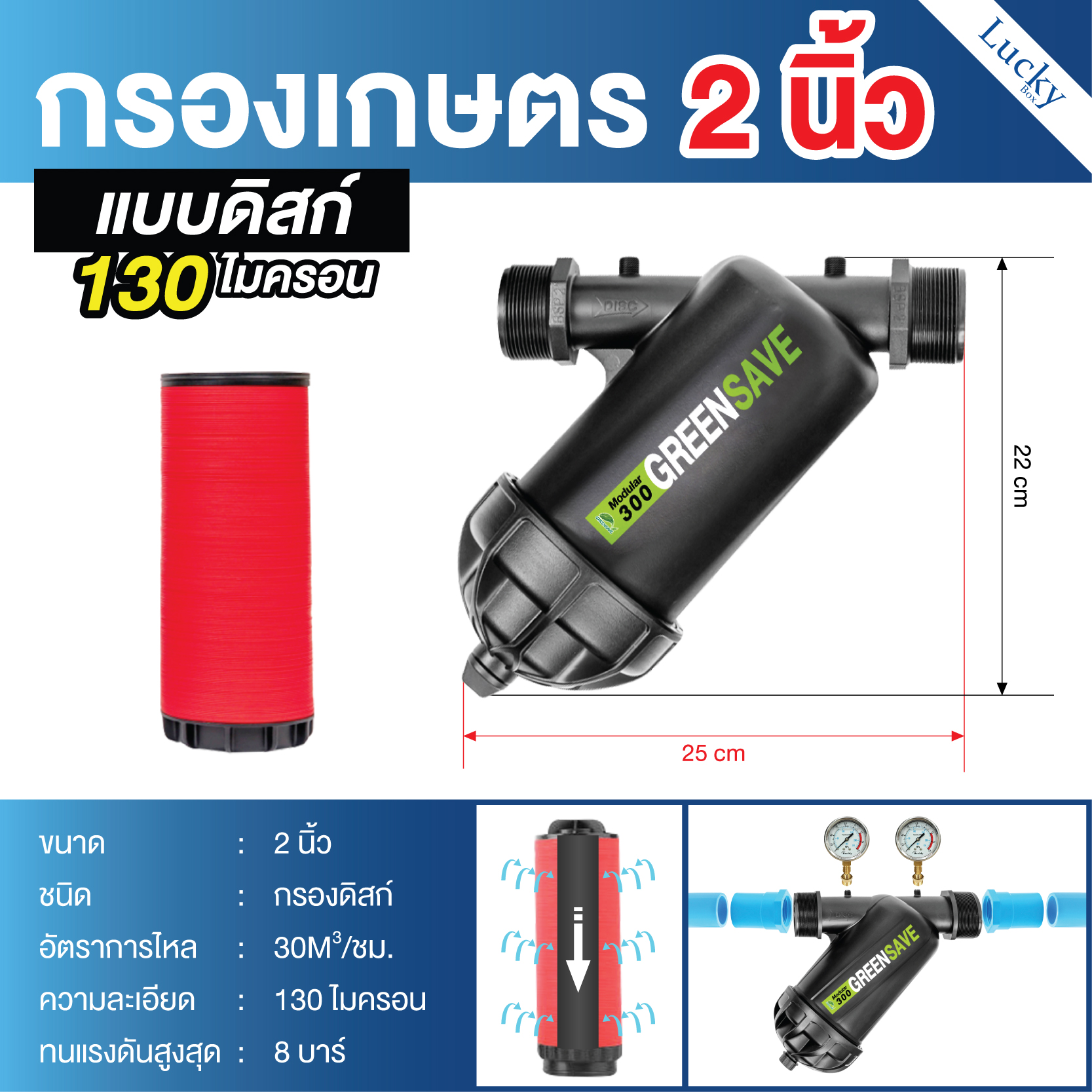 กรองน้ำเกษตรชนิดดิสก์ ขนาด 2 นิ้ว แรงดันสูงสุด 8 บาร์