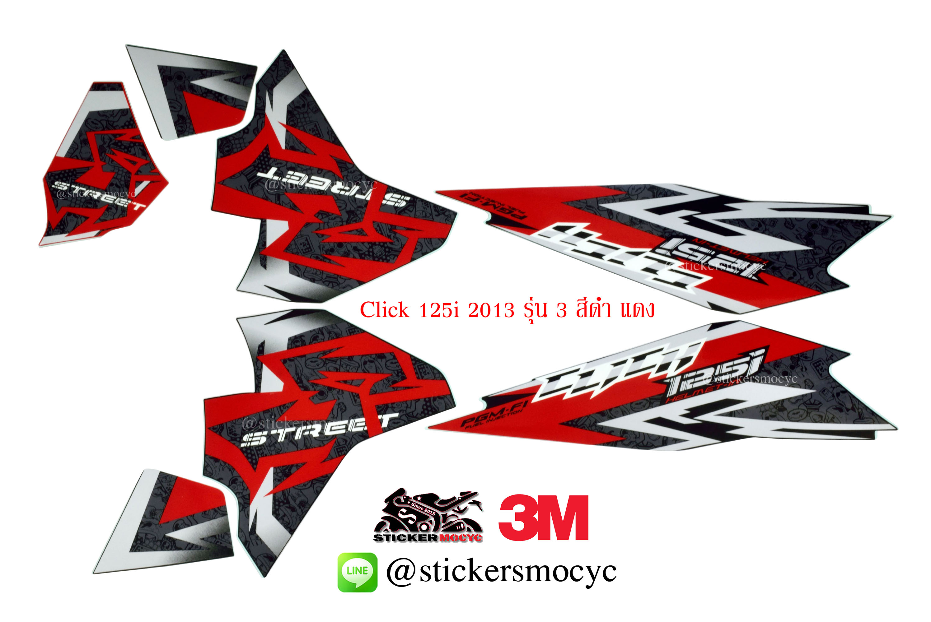 สติ๊กเกอร์ติดรถมอเตอร์ไซค์ 3m Click 125i ปี 2013 รุ่น 6 สีดํา แดง