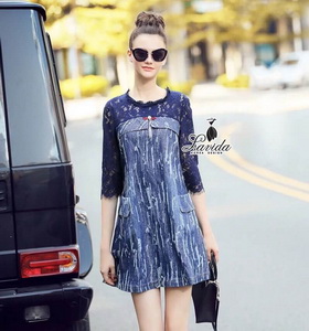denim dress เดรสงานผ้าdenimสุดเก๋ ช่วงไหล่แ