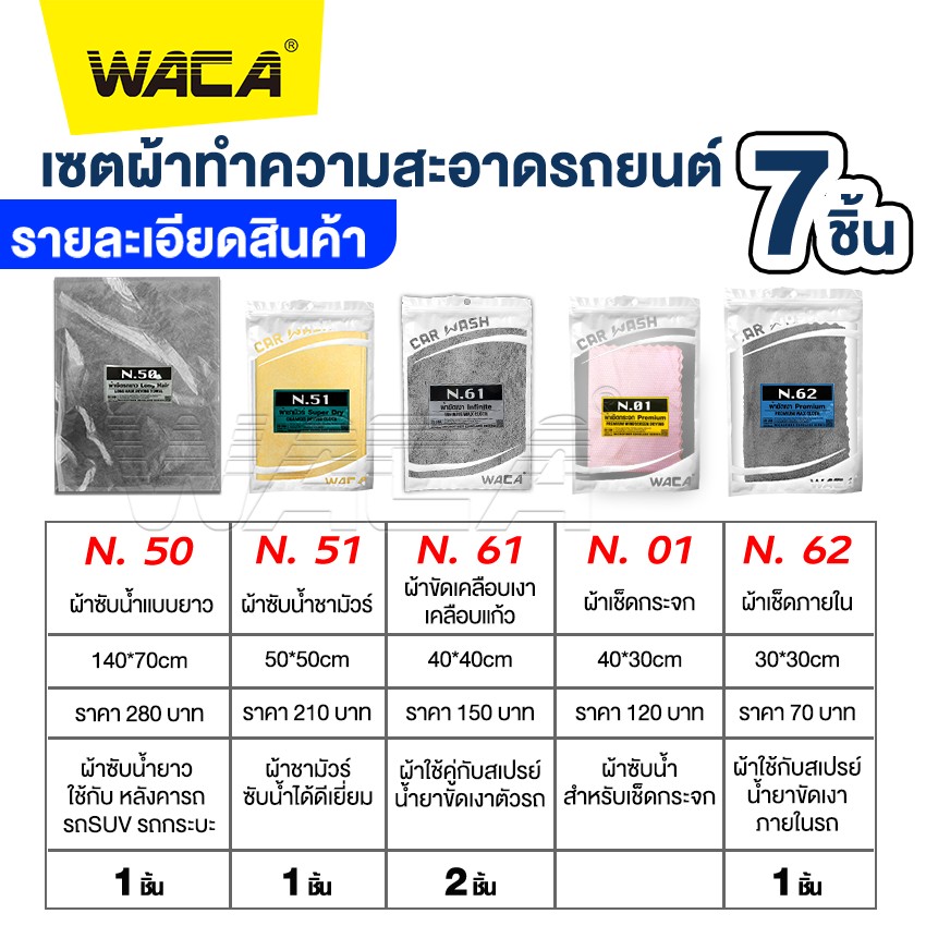 เซตผ้าทำความสะอาดรถ 7 ชิ้น