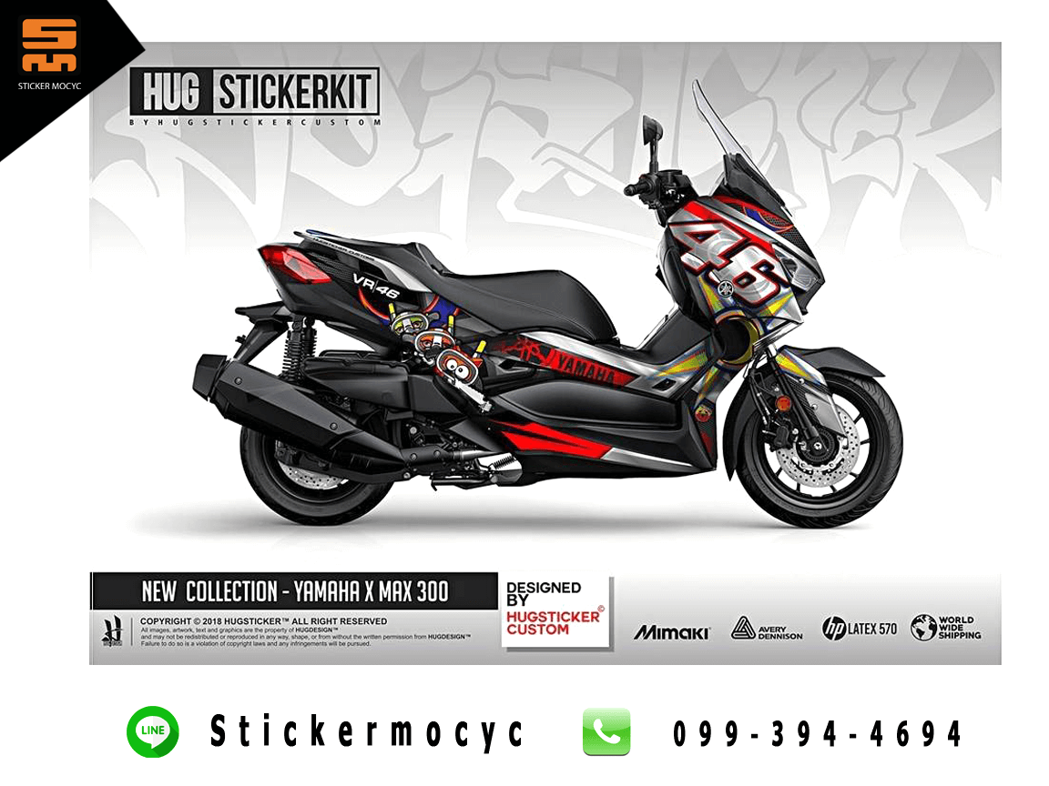yamaha xmax 300 ยามาฮ่า x max สติ๊กเกอร์ ปี 2018, 2019 ลายรอสซี่ rossi 46 แต่งเต็มคัน สีแดง (เคลือบใสกันรอย)