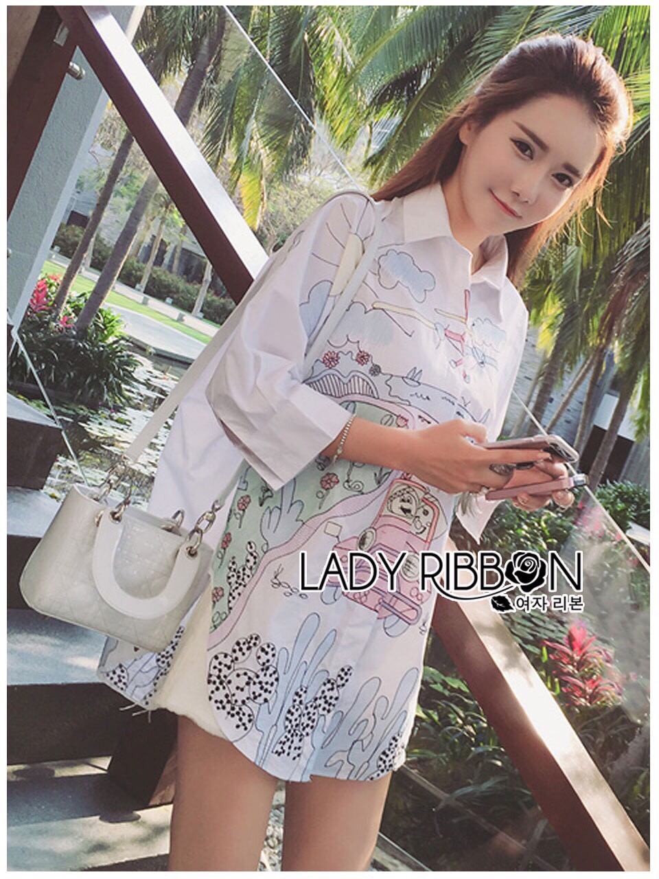 Lady Ribbon Online เสื้อผ้า Online LR09130616 🎀 Lady Ribbon's Made 🎀 Lady Nicole Artful Dreamy Embroidered Cotton Shirt in White