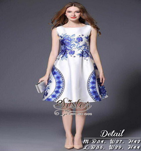 เดรสแฟชั่นเกาหลีแขนกุด ลุคเรียบหรู เนื้อเสื้อผ้าผ้าpolyester+silk