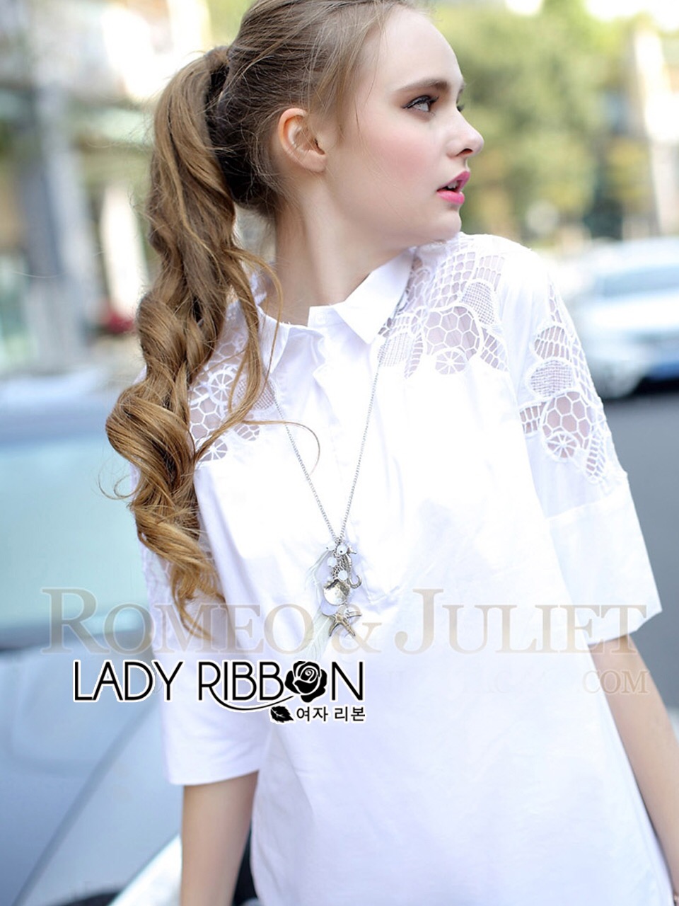 Lady Ribbonขายส่ง's Made 🎀 Lady Lana Everyday Minimal Insert Lace Cotton Long Shirt เชิ้ตยาวผ้าคอตตอนประดับตกแต่งผ้าลูกไม้สไตล์มินิมัลเสื้อผ้า lady ribbon ตัวนี้เป็นแบบเบสิก