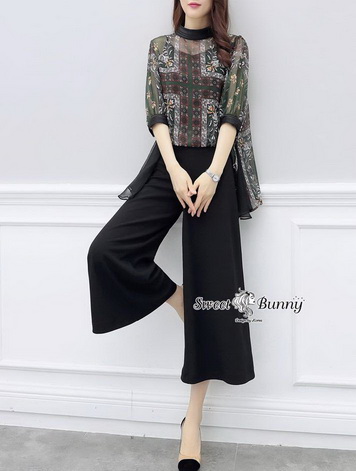 เสื้อผ้าชีฟองลอยดอกสีเขียวสวยหวาน