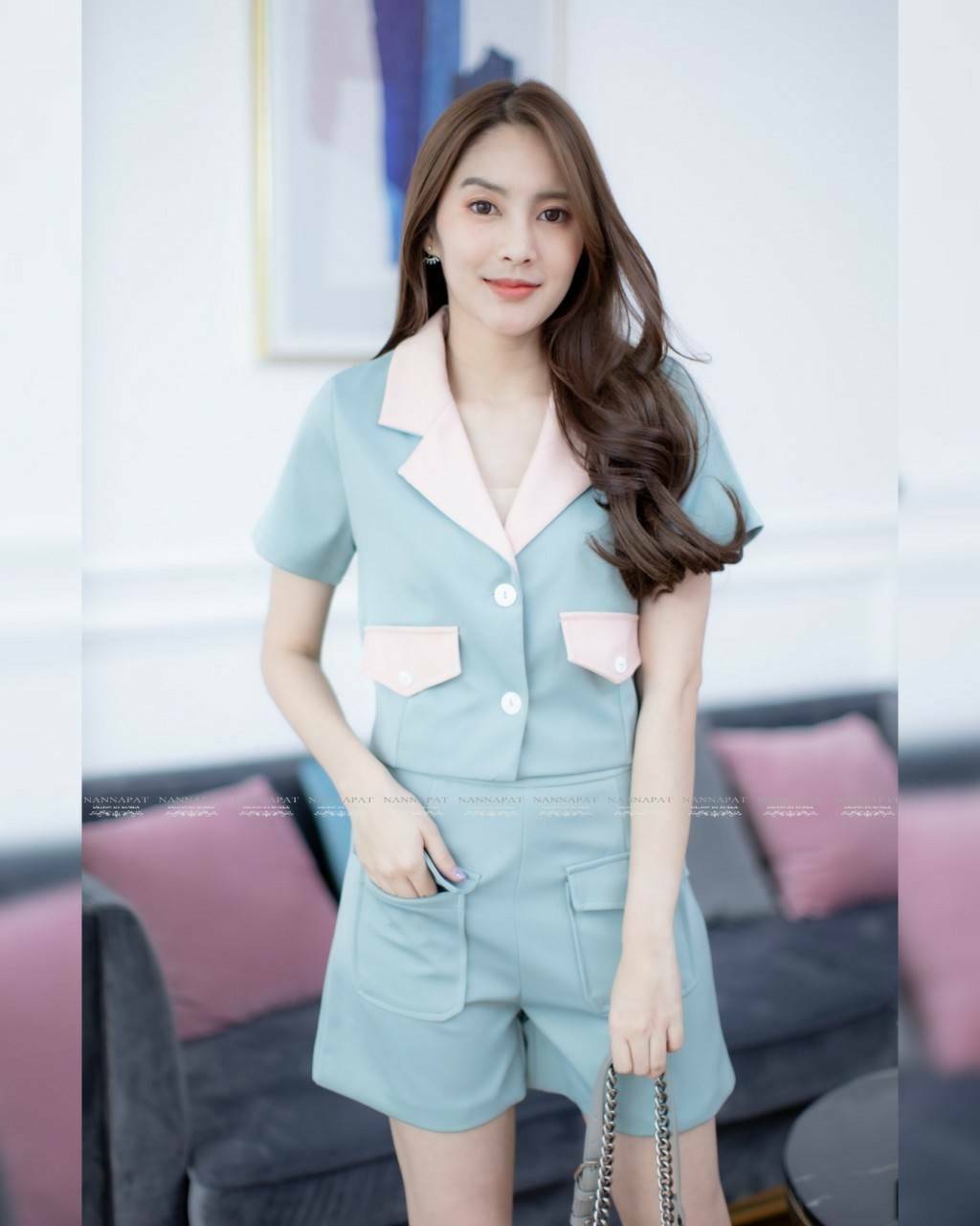 เสื้อกระดุมหน้ากางเกงกระเป๋าคู่