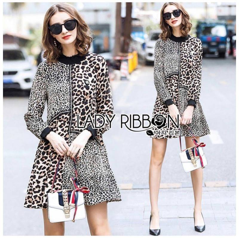 Mini Dress เดรสสั้นผ้าพิมพ์ลายเสือตัดสลับลายเสือดาว