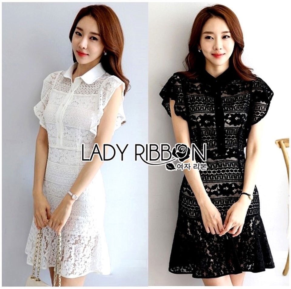 Dress เชิ้ตเดรสแขนระบายผ้าลูกไม้