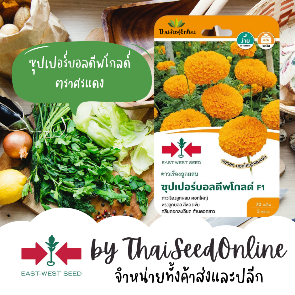 ตราศรแดง GGEW เมล็ดพันธุ์ ดาวเรืองลุกผสม ซุปเปอร์บอลดีพโกลด์ 20เมล็ด ตราศรแดง Deep Gold Marigol