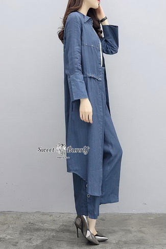 ผ้าสีกรมเนื้อดีผ้านุ่มเสื้อเชิ้ตตัวยาวทรงปล่อย