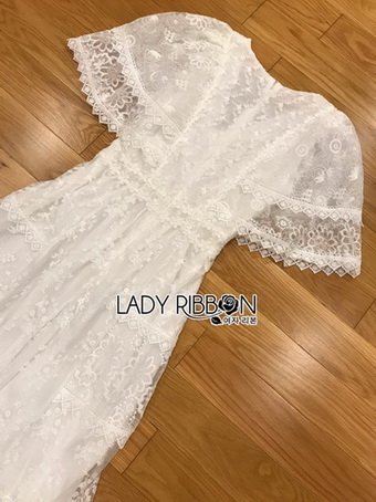 Lady Ashley Pure Royal Lace-Down White Lace Dress