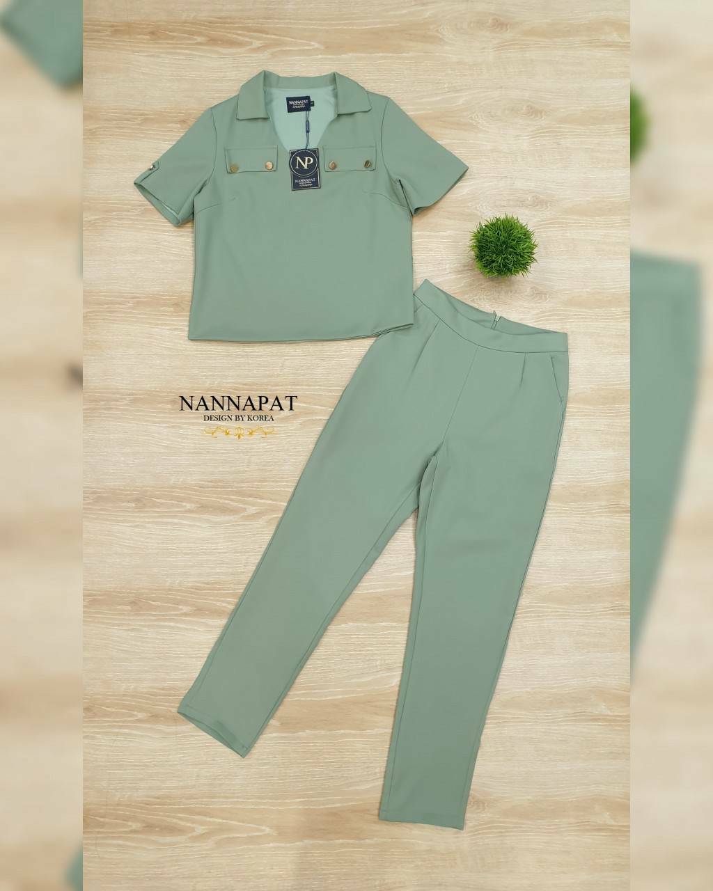 เสื้อคอปกกางเกงมีกระเป๋าข้าง