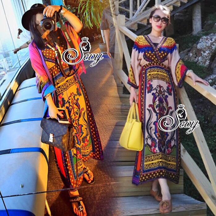 Lady Ribbon Online Sevy SV05290516 🎉Sevy Traditional Thai Style Bohemian Chilaxing Maxi Dress