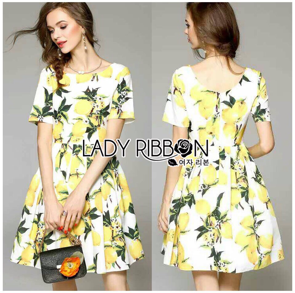 Lady Ribbon Online LR090202616 🎀 Lady Ribbon's Made 🎀 Lady Valentina Sweet Lemon Printed Crystal Embroidered D&GDres
