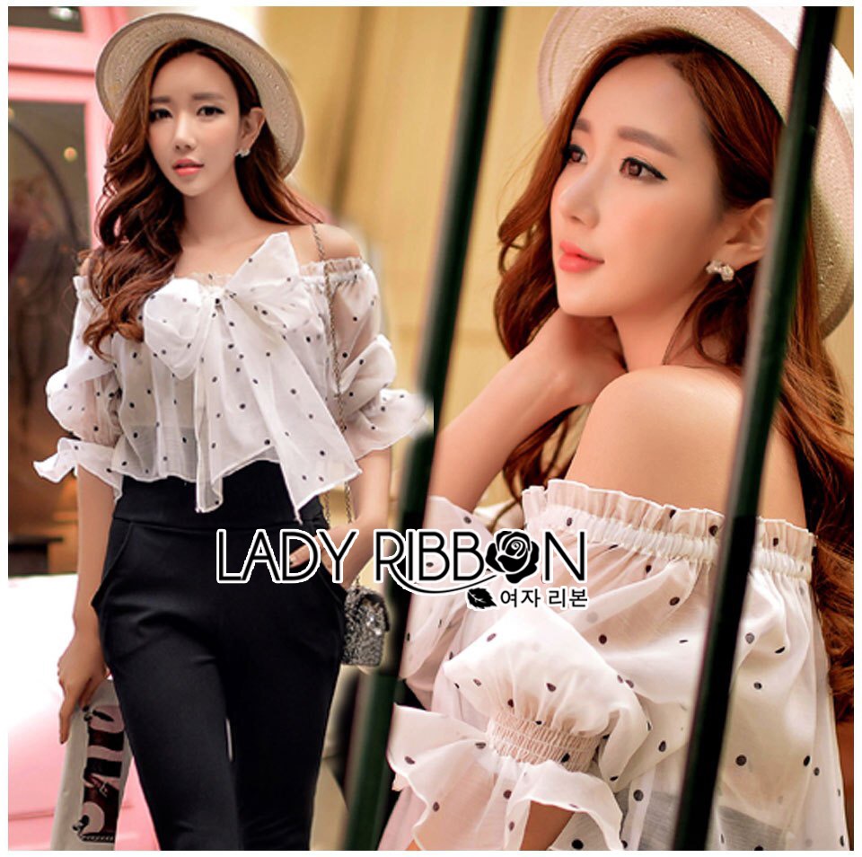 Lady Ribbon Online LR19060616 🎀 Lady Ribbon's Made 🎀 Lady Andrea Off-Shoulder with Ribbon Cotton Silk Jumpsuit