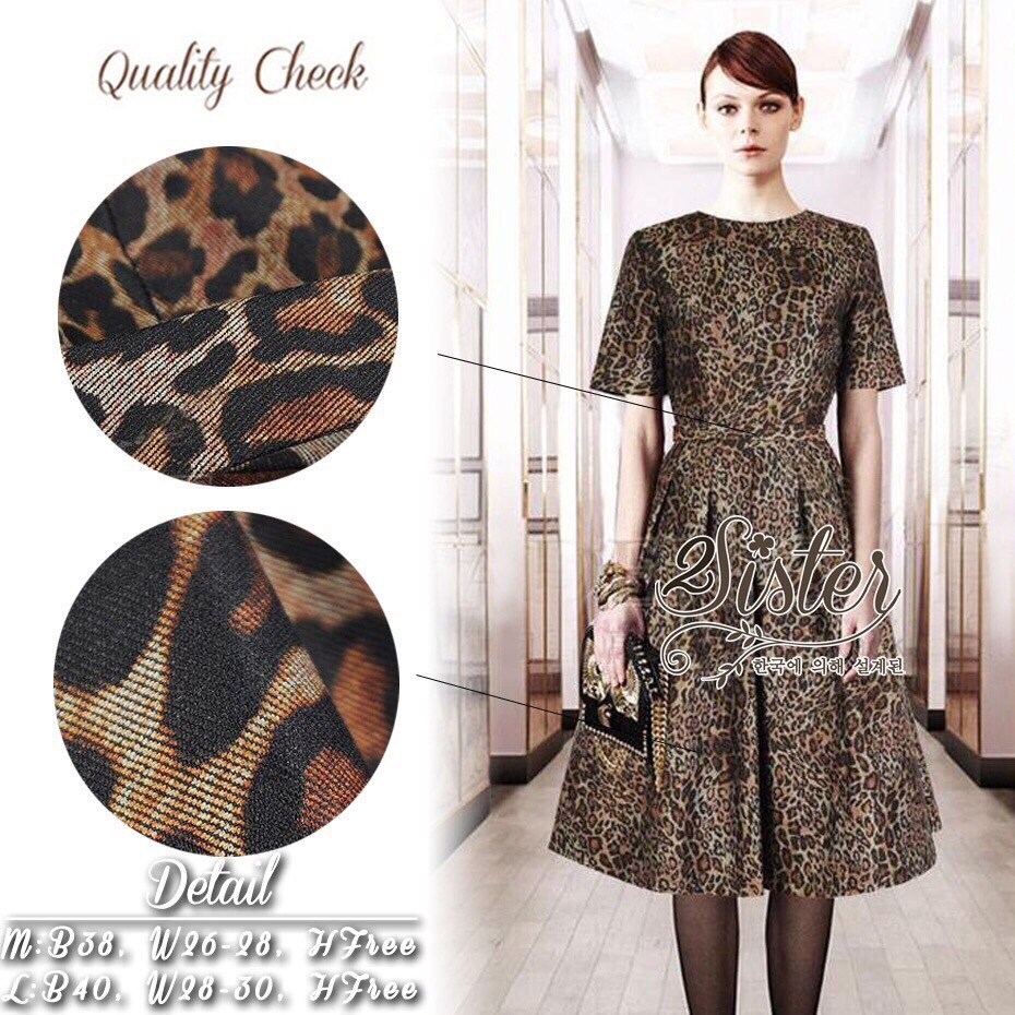 Lady Ribbon Online Sister ST10290516 🍀สินค้าพร้อมส่ง🍀 한국에 의해 설계된 2Sister Made, Korean Dress with Brown Tiger Pattern