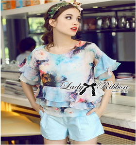 Printed Layered Lady Ribbon Chiffon and Satin