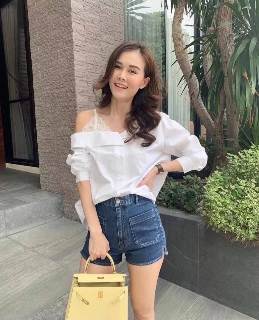 เซตสื้อเชิ้ตแขนยาว คอปกไหล่เฉียง