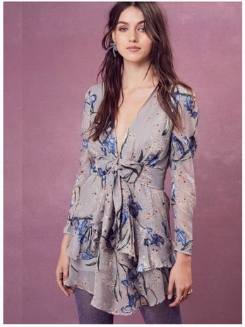 Chiffon Dress เดรสผ้าชีฟองพิมพ์ลายดอกไม้สีน้ำเงิน