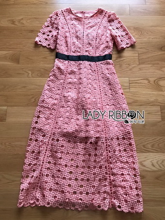 pink Lace Dress with Black Ribbon Dress