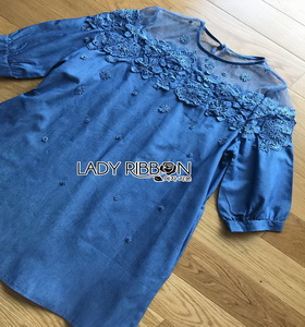 Denim and Lace Lady Ribbon Mini Dress ขายมินิเดรส