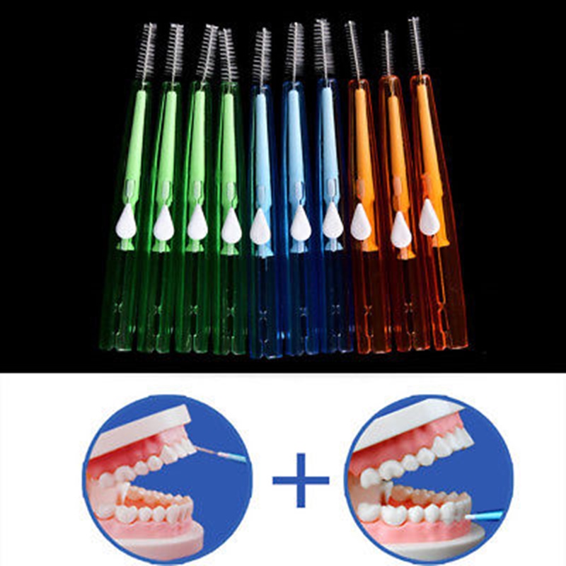 แปรงซอกฟันสำหรับคนใส่เหล็กดัดฟัน Lot 10 Interdental Flosser Brushes Size 0.7 mm for Dental Braces,implant bridges