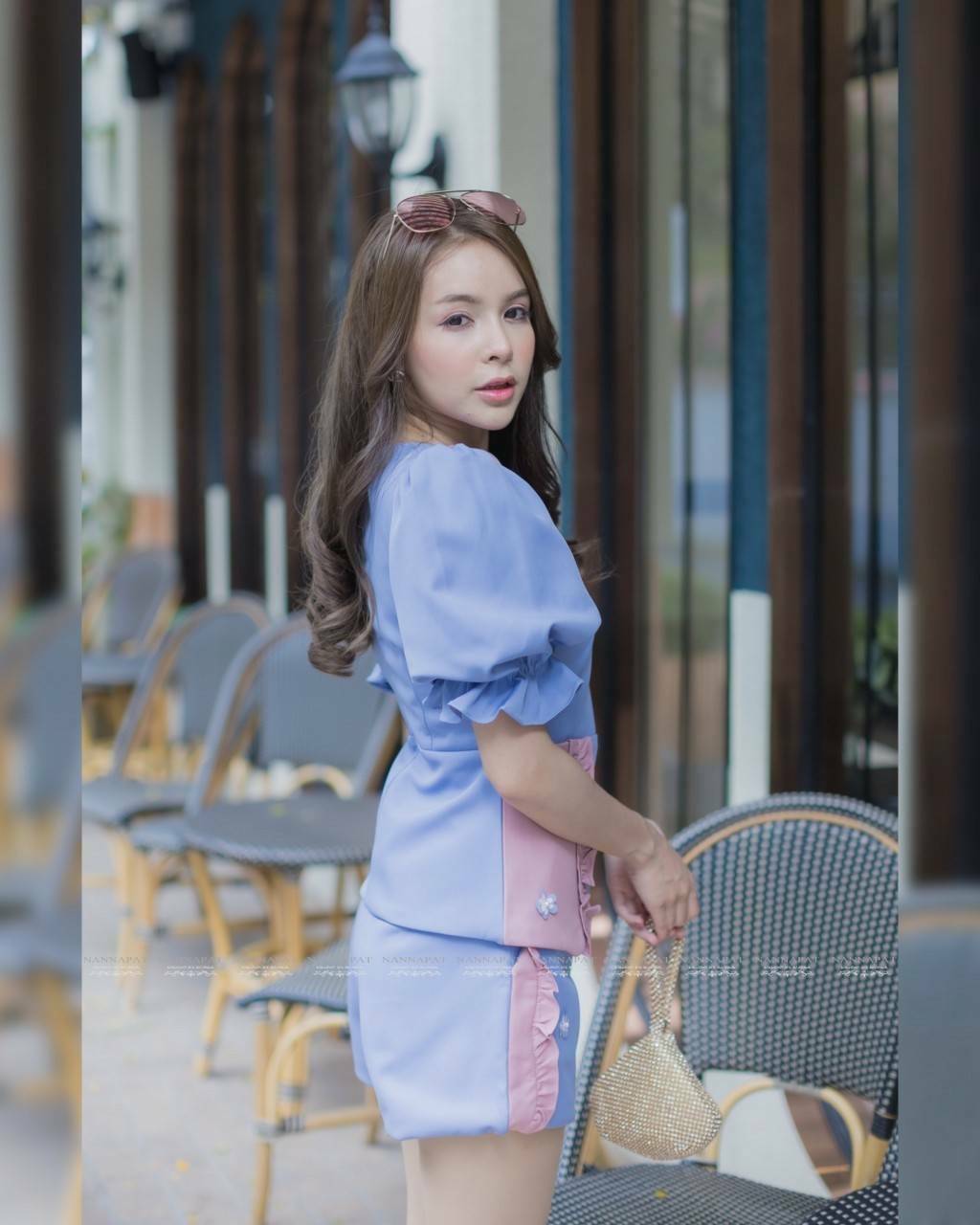 เสื้อแขนกุดคอปกกระดุมหน้ากางเกงทรงสวย