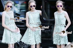 Lady Ribbon Online เสื้อผ้าออนไลน์ ขายส่ง Seoul Secret ของแท้ SS16140716 Seoul Secret Say's...Ivory-Blue Lace Girly Set