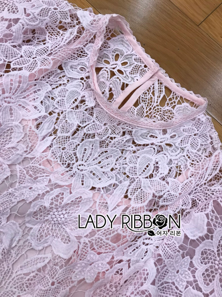 Mini Dress เดรสสั้นผ้าลูกไม้สีชมพูเบบี้พิงค์