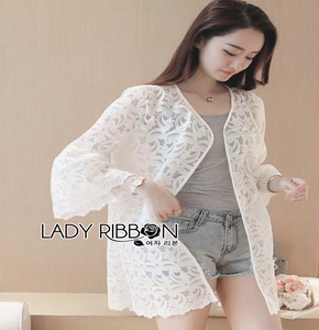 Lady Ribbon Sabrina White Lace Outerwear ขายเสื้อคลุม
