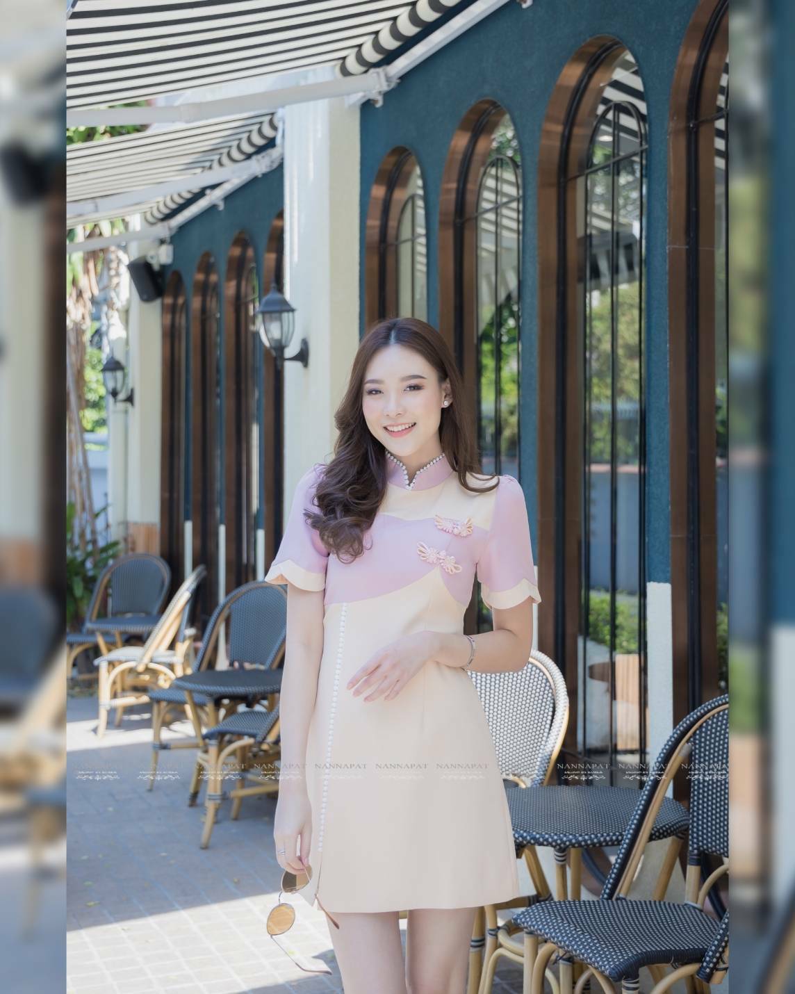 เดรสกีเพ้าซิปหลังสีทูโทนหวานๆ