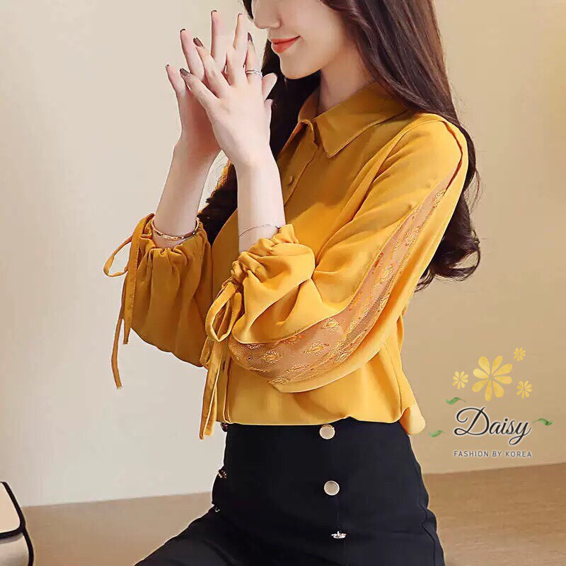 เสื้อเชิ้ตแขนยาว ดีเทลแต่งผ้าลูกไม้