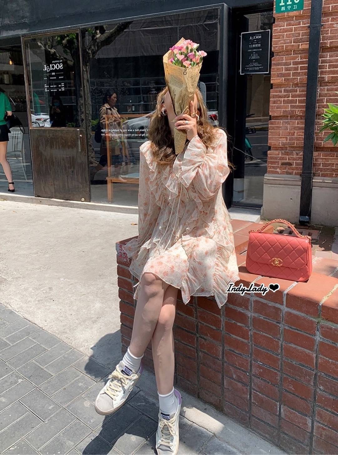 มินิเดรส แขนยาว แต่งระบาย