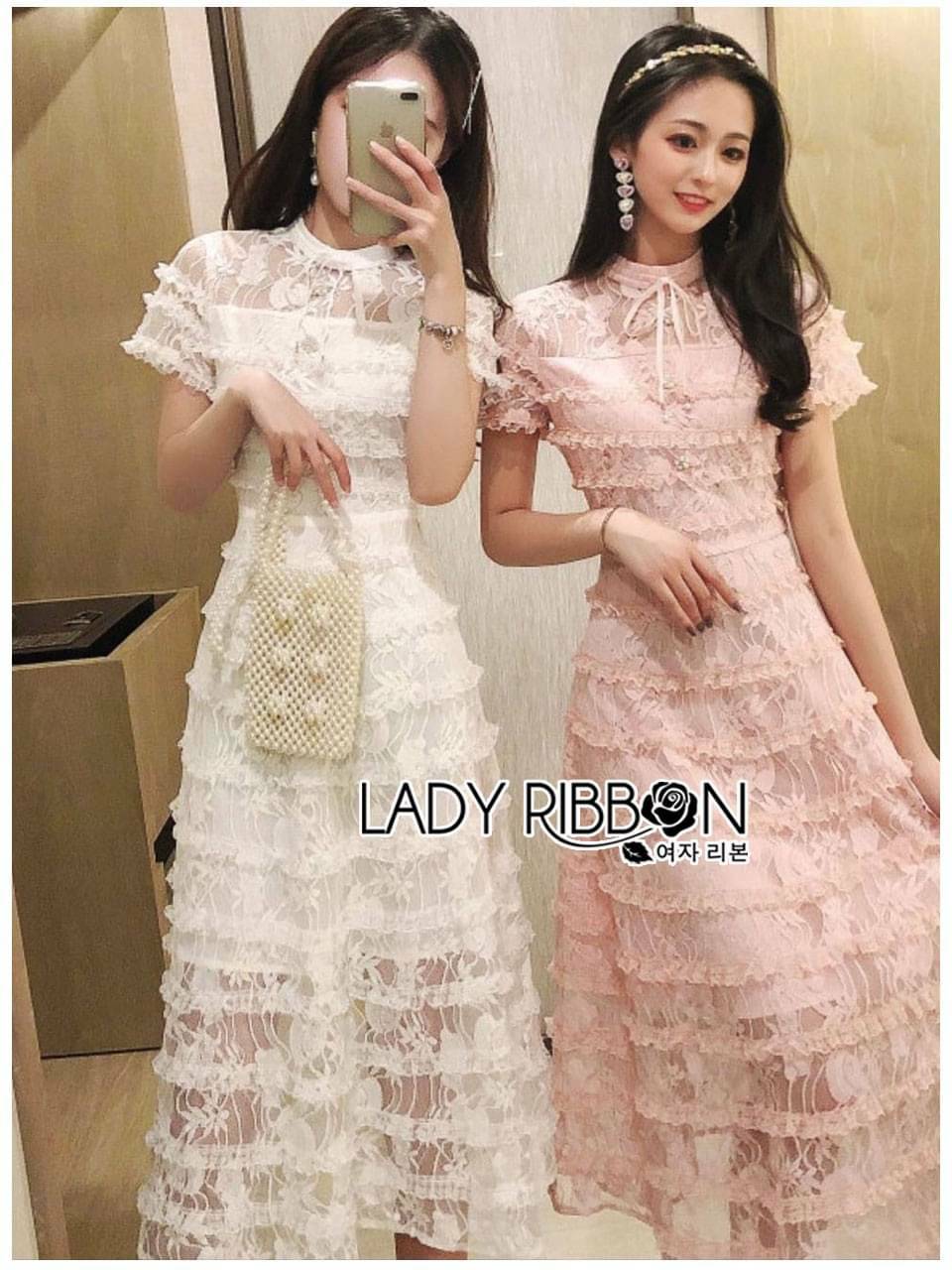 เดรสยาวผ้าลูกไม้ทอลายกุหลาบ