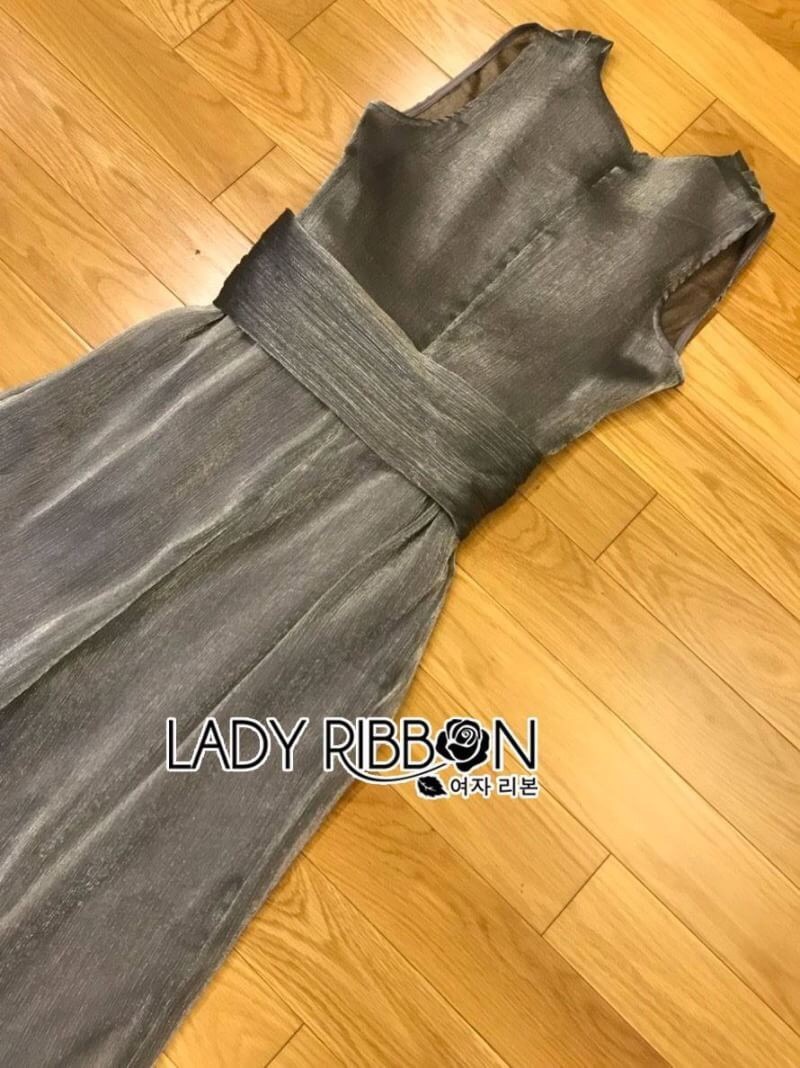 Jumpsuit with Ribbon จัมป์สูทขายาวผ้าชีฟองสีเทา