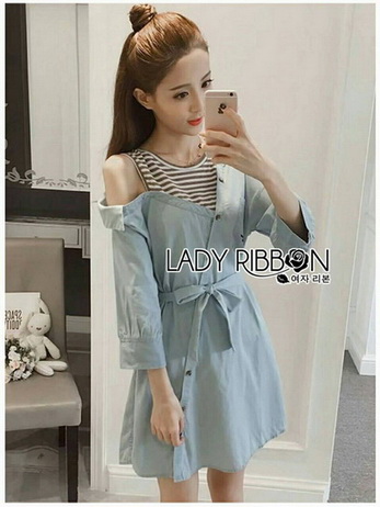 Lady Polly Striped Cotton Shirt Dress