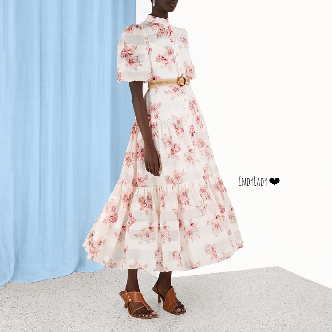 Dress ยาวแขนสั้น พิมพ์ลาย