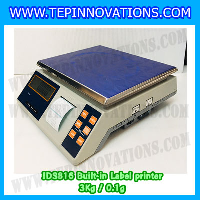 เครื่องชั่งน้ำหนักดิจิตอล พิกัดน้ำหนัก 3kg Built-in Label printer ยี่ห้อ SDS รุ่น IDS816 ค่าละเอียด 0.1g