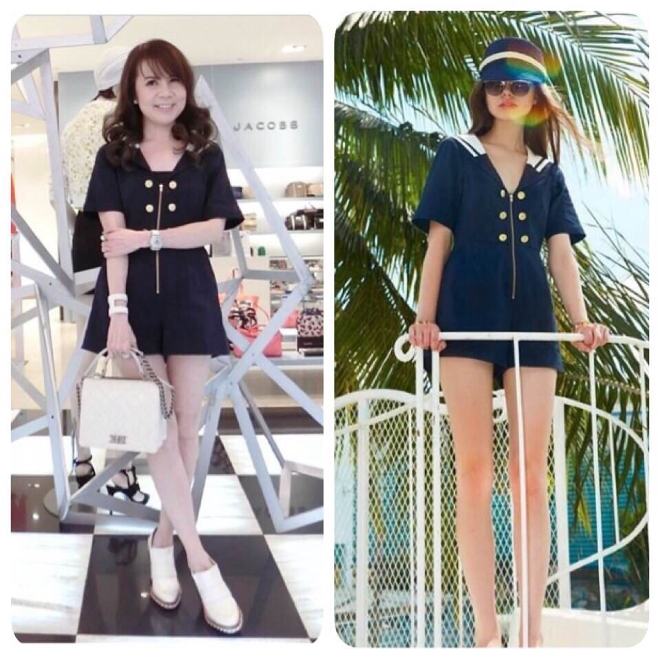 Ladyribbon Lady Ribbon เสื้อผ้าพร้อมส่ง เสื้อผ้า Lady Ribbon พร้อมส่ง เลดี้ริบบอน LR16230216 🎀 Lady Ribbon's Made 🎀 Lady Camilla Navy Playsuit in White
