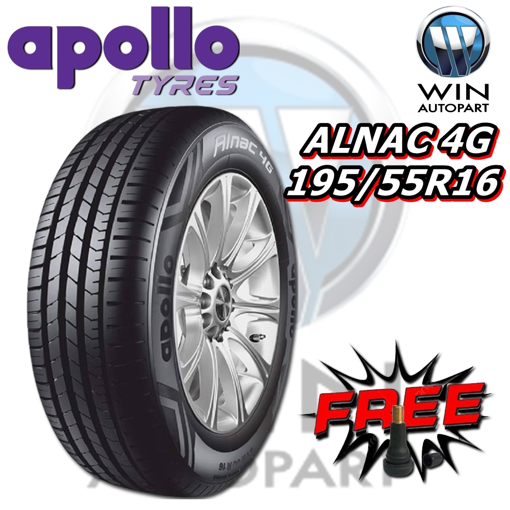 ยางรถยนต์ ขนาด 195/55R16 รุ่น ALNAC 4G ยี่ห้อ APOLLO (แถมจุ๊บลม)