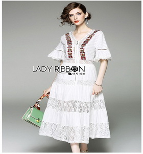 Lady Ribbon Lace and Cotton Maxi Dress เดรสยาว