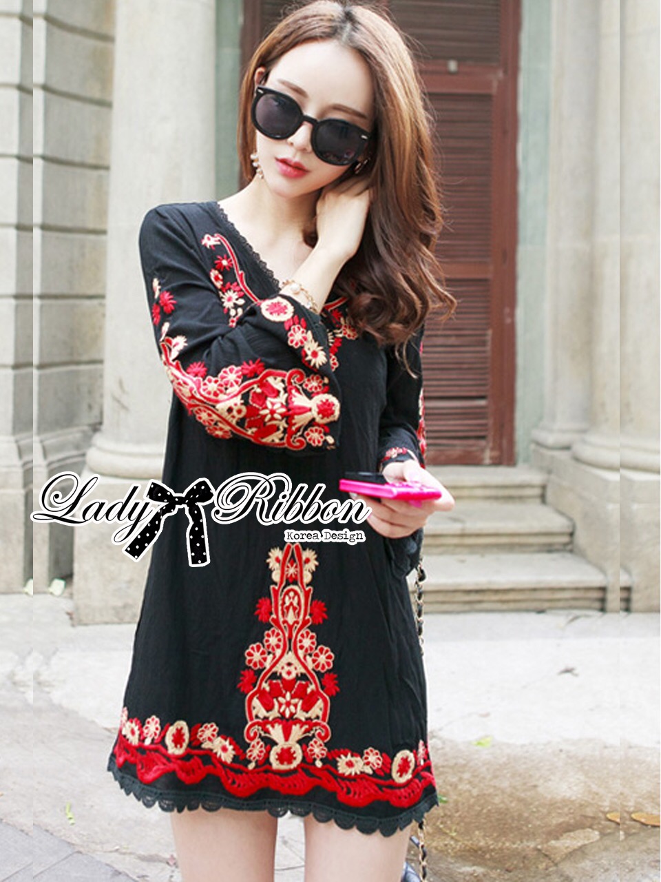 Dress Lady Ribbon's Made 🎀 Lady Eva Floral Blooming Embroidered Mini Dress มินิเดรสแขนยาวปักลายดอกไม้สีสด เหมาะกับใส่ไปเที่ยววันหยุด lady ribbon dress