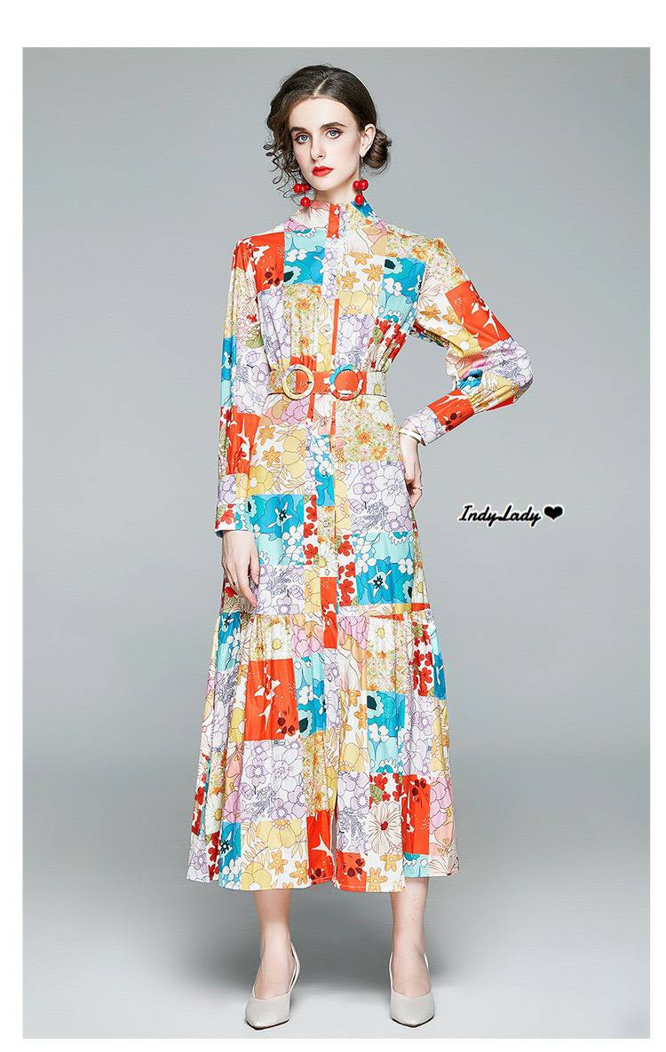 Maxi Dress กระดุมหน้า แขนยาว