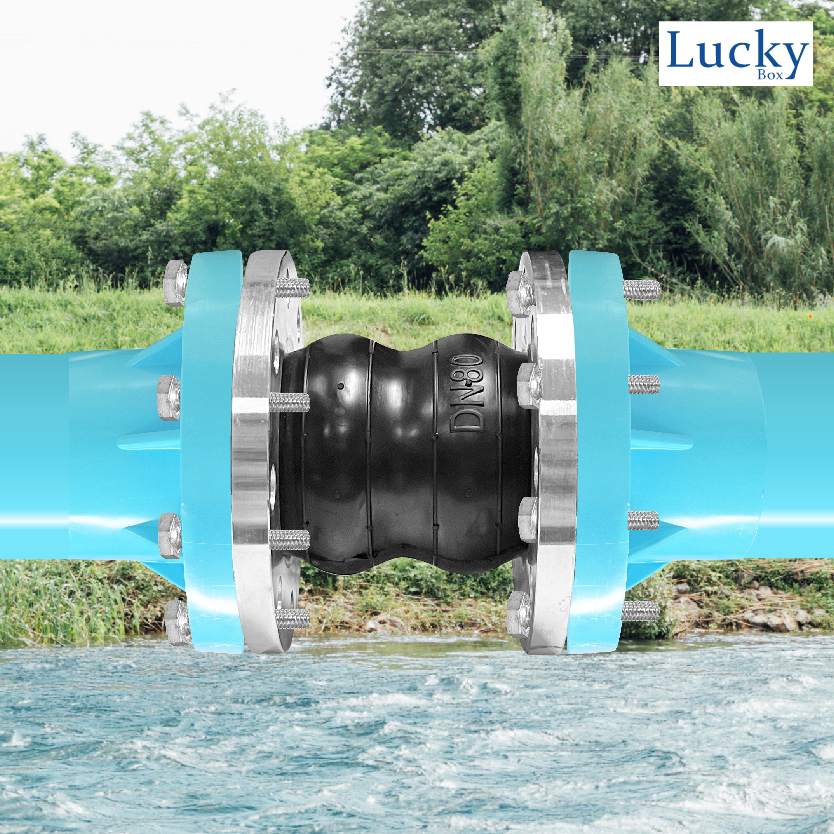 ข้อต่อท่ออ่อนยางลอนคู่ ขนาด 3 นิ้ว หน้าแปลน 10K เสริมขดลวดด้านใน ป้องกันการบีบหดของตัวยาง