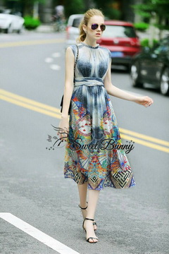 Lady Ribbon Online เสื้อผ้าออนไลน์ ขายส่งของแท้พร้อมส่ง Sweet Bunny SW04250716 Sweet Bunny Present... Brush Stoke Long Sleeve Dress