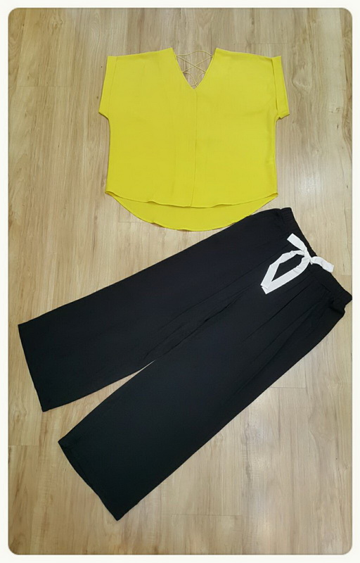 ชุดเซ็ทเสื้อกางเกงงานเกาหลีเสื้อผ้าสีพื้น