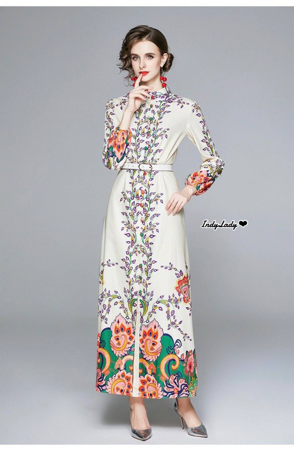 Maxi Dress กระดุมหน้าแขนยาว