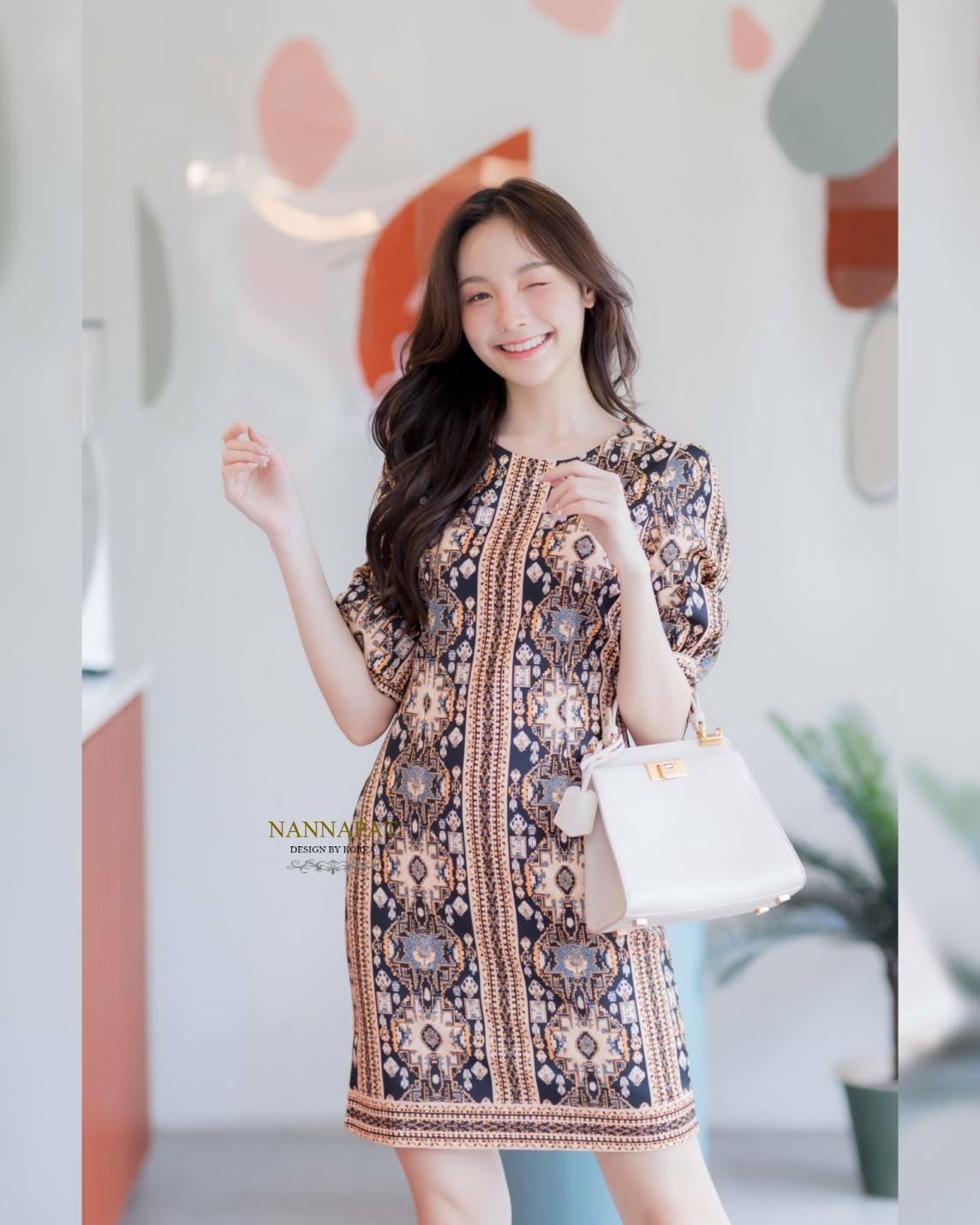 เดรสซับในงานซิปหลังแขนยาวพอง