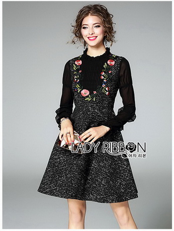 Lady Heidi Flower Black Tweed Dress