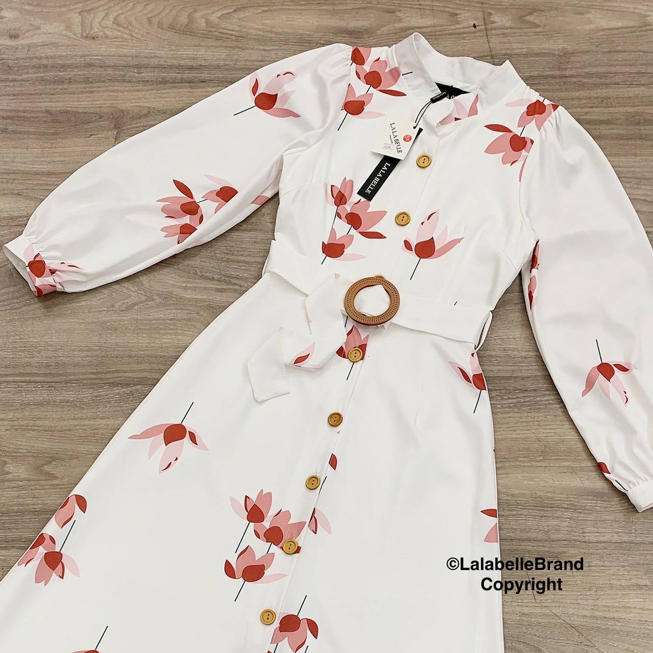 แม็กซี่ลายดอกไม้คอจีนกระดุมหน้ายาว